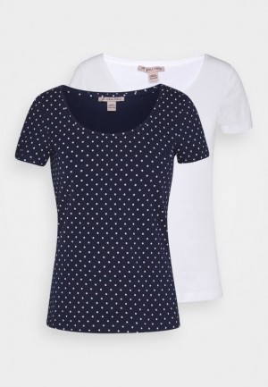 Anna Field 2er Pack Print T Shirt T-shirt Dam Mörkblå | OZE-467108