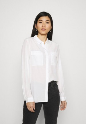 Anna Field Basic Blouse With Front Pockets Button Down Skjorta Dam Vita | LMD-698570