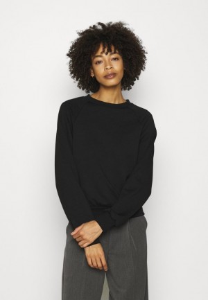 Anna Field Basic Clean Crew Neck Sweatshirt Sweatshirt Pullover Dam Svarta | VOK-193425