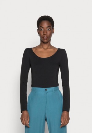 Anna Field Basic Round Neck Long Sleeves Long Sleeved Top T-shirt Dam Svarta | GKH-243978