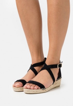 Anna Field Bekvämlighet Läder Espadrilles Sandaler Dam Svarta | JDT-491875