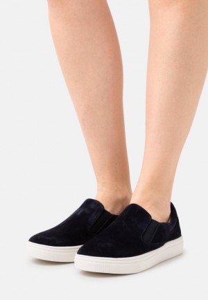 Anna Field Bekvämlighet Läder Slip Ons Låga Skor Dam Mörkblå | ZUS-145290