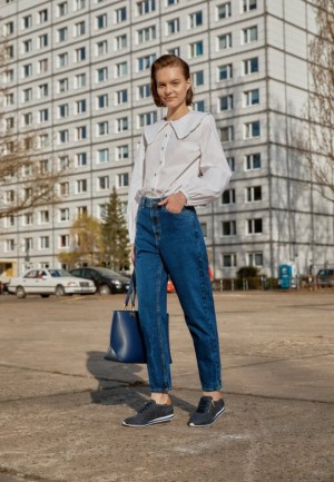 Anna Field Bekvämlighet Läder Trainers Sneakers Dam Mörkblå | QZM-953426