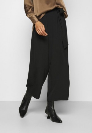 Anna Field Breda Cropped Leg Trousers With Belt Trousers Långbyxor Dam Svarta | ION-908314