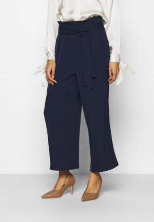 Anna Field Breda Cropped Leg Trousers With Belt Trousers Långbyxor Dam Mörkblå | TEX-809471