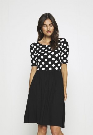 Anna Field Båt Neck Print Klänning With Solid Skirt Jersey Klänning Klänning Dam Svarta | NUH-027158