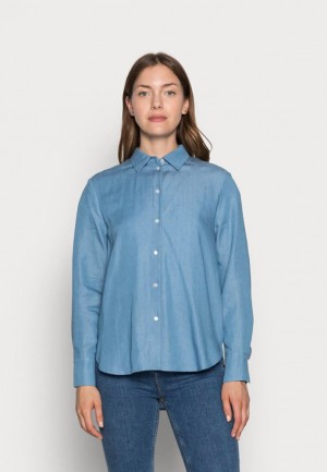 Anna Field Button Down Blouse Skjorta Dam Blå | ZUP-348765