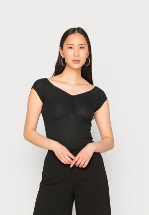Anna Field Gathered Bust Romantic Top Basic T Shirt T-shirt Dam Svarta | UJD-246730