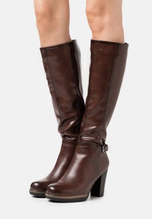 Anna Field High Klackar Boots Stövlar Dam Mörkbruna | BIU-047235