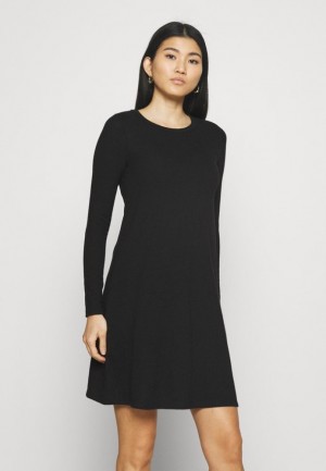 Anna Field Jersey Easy Loose Longsleeve Klänning Jumper Klänning Klänning Dam Svarta | CGN-237954