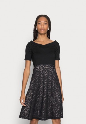 Anna Field Korta Sleeves Shoulder Spets Skirt Klänning Klänning Dam Svarta | QXW-415937