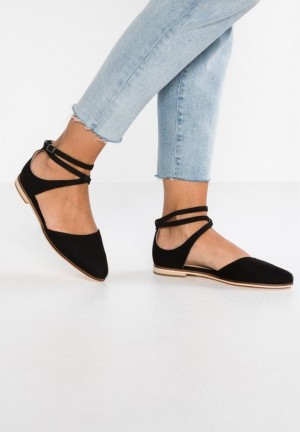Anna Field Läder Ankle Rem Ballet Pumps Ankle Rem Ballet Pumps Ballerina Dam Svarta | OKS-280573