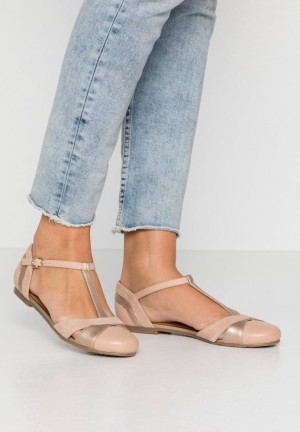 Anna Field Läder Ballerinas Ankle Rem Ballet Pumps Ballerina Dam Beige | VXS-287165