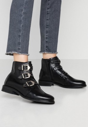 Anna Field Läder Booties Ankle Boots Stövletter Dam Svarta | UZF-859647