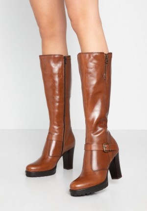 Anna Field Läder Boots High Klackar Boots Stövlar Dam Bruna | GTF-685201