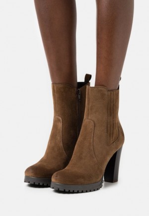 Anna Field Läder High Klackar Ankle Boots Stövletter Dam Bruna | WQU-219870
