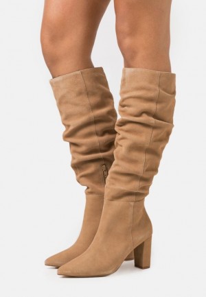 Anna Field Läder High Klackar Boots Stövlar Dam Beige | JOF-265490