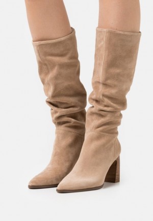 Anna Field Läder High Klackar Boots Stövlar Dam Beige | ZYE-829604