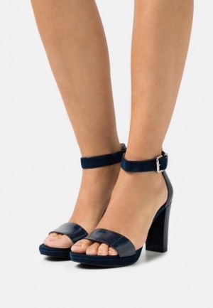 Anna Field Läder High Klackar Sandals Sandaler Dam Mörkblå | BAC-347251