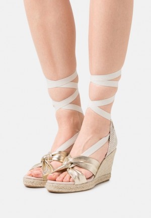 Anna Field Läder Kilklack Sandals Sandaler Dam Guld | AOY-692340