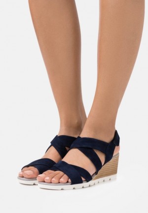 Anna Field Läder Kilklack Sandals Sandaler Dam Blå | ZMQ-172349