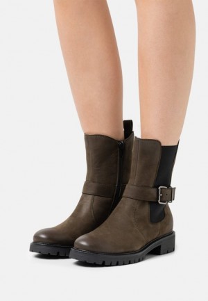 Anna Field Läder Klassiska Ankle Boots Stövletter Dam Khaki | CVJ-437805