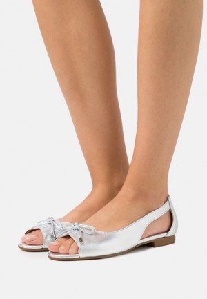 Anna Field Läder Peeptoe Ballet Pumps Ballerina Dam Silver | JDH-048536