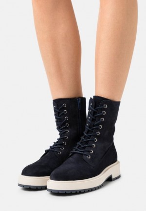 Anna Field Läder Platform Ankle Boots Stövletter Dam Mörkblå | FLX-752604
