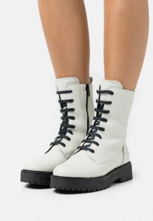 Anna Field Läder Platform Ankle Boots Stövletter Dam Vita | EQV-816542