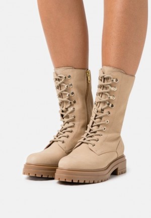Anna Field Läder Platform Boots Stövlar Dam Beige | GZR-560912