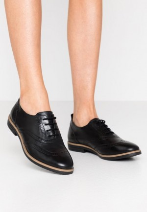 Anna Field Läder Platta Shoes Spets Ups Låga Skor Dam Svarta | PHK-361489