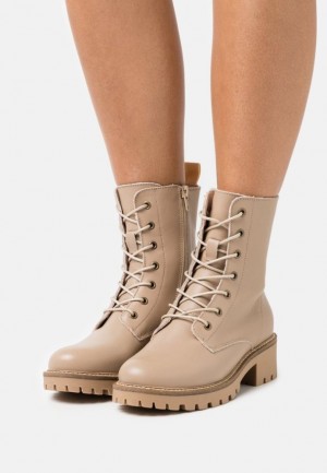 Anna Field Läder Spets Up Ankle Boots Stövletter Dam Beige | NVK-251468