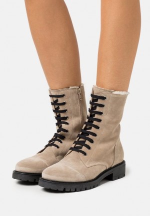 Anna Field Läder Spets Up Ankle Boots Stövletter Dam Beige | VWT-382957