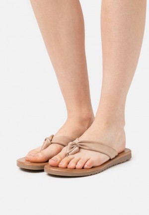 Anna Field Läder T Bar Sandals Tofflor Dam Beige | JIG-127036