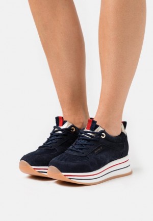Anna Field Läder Trainers Sneakers Dam Mörkblå | PVB-879643