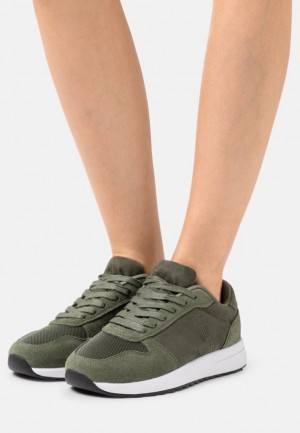 Anna Field Läder Trainers Sneakers Dam Olivgröna | CHF-487601