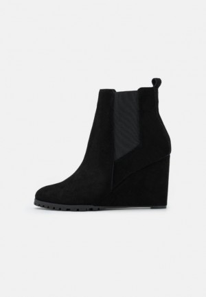 Anna Field Läder Vinter Boot Kilklack Ankle Boots High Klackar Ankle Boots Stövletter Dam Svarta | KHZ-563890