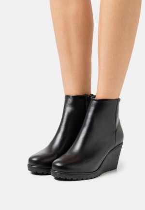 Anna Field Läder Vinter Boot Kilklack Ankle Boots Ankle Boots Stövletter Dam Svarta | UMP-062458