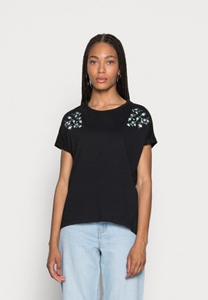 Anna Field Mandala Ditsy Flower Shoulder Tee Print T Shirt T-shirt Dam Svarta | LVC-731605