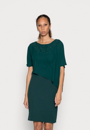 Anna Field Occasion Mini Bodycon Klänning Mesh Korta Sleeves Cocktail Klänning Klänning Dam Mörkgröna | PLS-781926