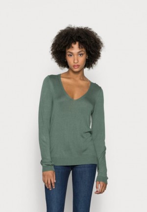 Anna Field Open V Neck Jumper Jumper Pullover Dam Gröna | XBQ-765238