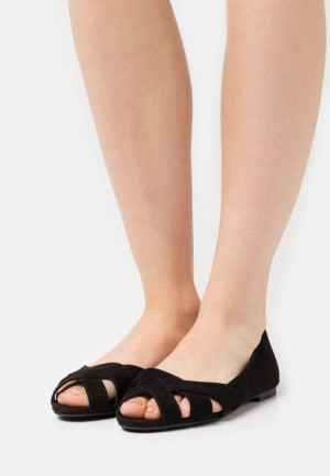 Anna Field Peeptoe Ballet Pumps Ballerina Dam Svarta | YMK-135427