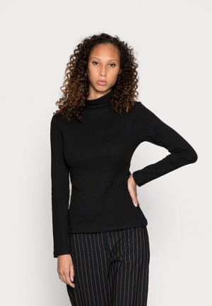 Anna Field Perkin Neck Longsleeve Long Sleeved Top T-shirt Dam Svarta | AJX-732140