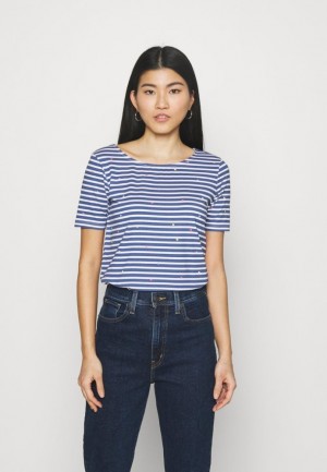 Anna Field Print T Shirt T-shirt Dam Blå | VBI-046285