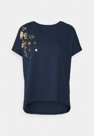 Anna Field Print T Shirt T-shirt Dam Mörkblå | NEJ-907623