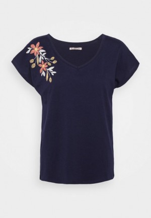 Anna Field Print T Shirt T-shirt Dam Mörkblå | LVQ-690781