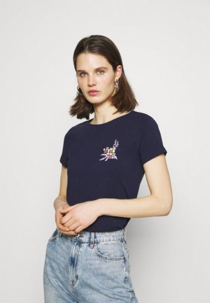 Anna Field Print T Shirt T-shirt Dam Mörkblå | JND-293687