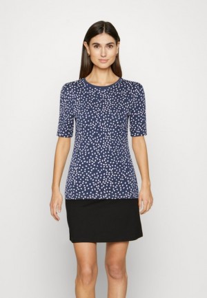 Anna Field Print T Shirt T-shirt Dam Mörkblå | ZWO-729168