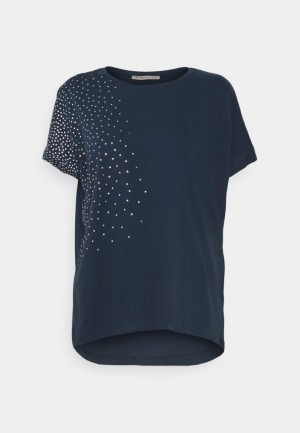 Anna Field Print T Shirt T-shirt Dam Mörkblå | DOG-590362