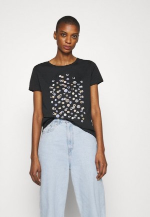 Anna Field Print T Shirt T-shirt Dam Svarta | IVW-251086